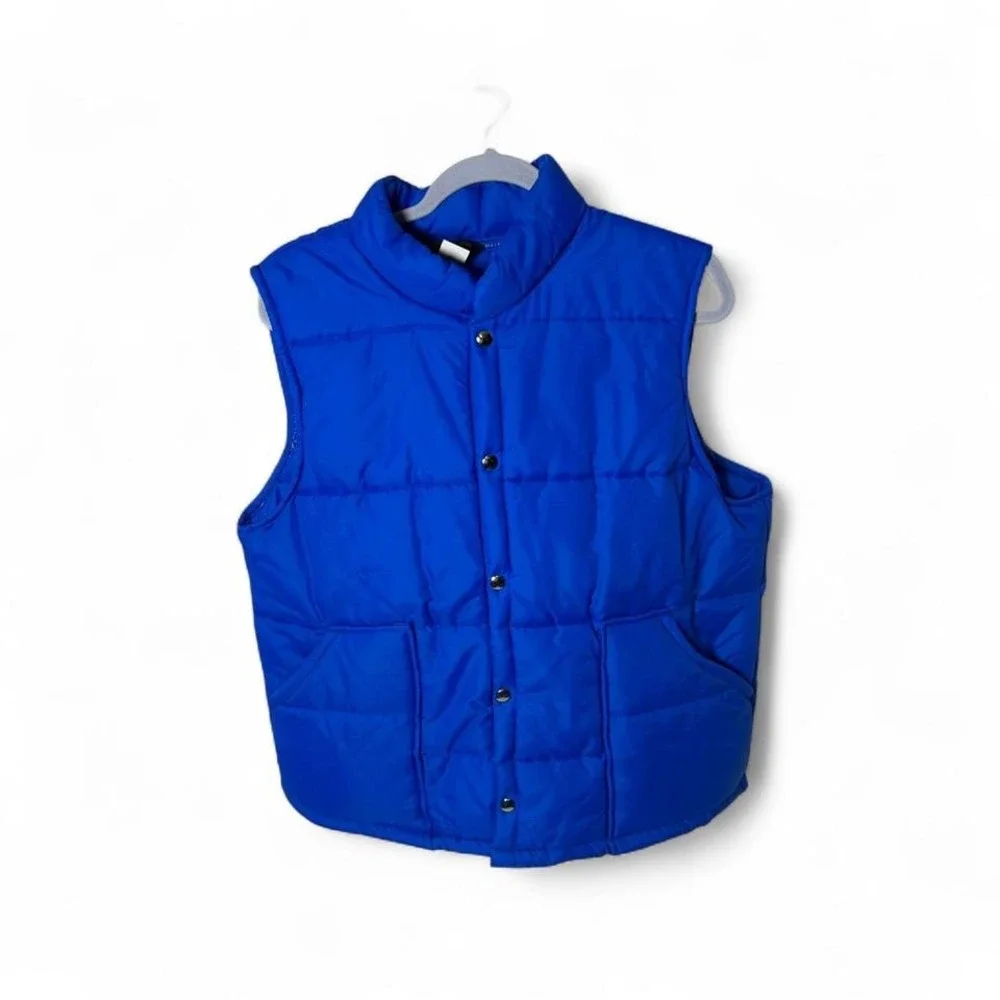 Vtg Swingster Blue Puffer Vest with Snaps/Pockets size Large‎ USA made